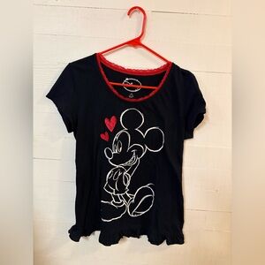 Disney Minnie Mouse Sleep Top Youth L 12-14 Black Red Lace